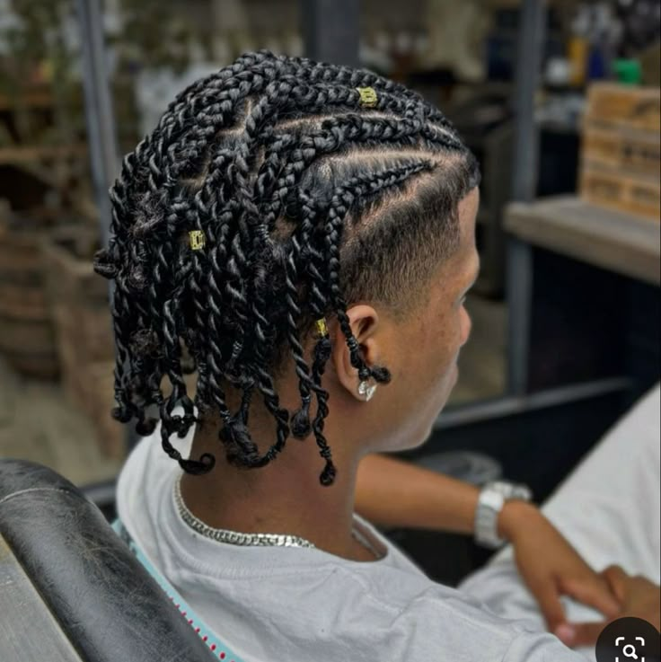 Braids Men Cornrows, Cornrows To Twists, Fulani Braids Hairstyles Men, Natural Hair Styles Men, Twisted Cornrows, Cornrow And Twist, Cornrows Into Twists, Twist Braids Hairstyles Men, Fulani Braids Men