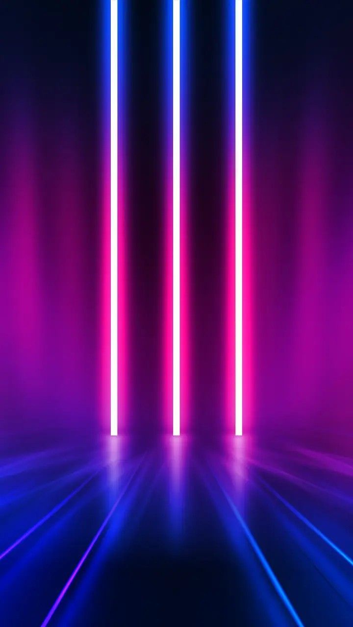 an image of neon lights that are in the middle of a dark room with blue and pink lighting