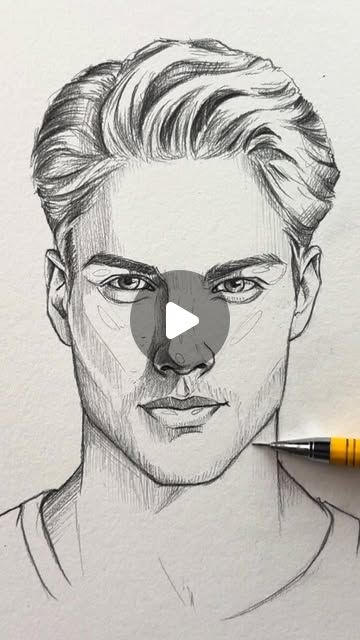 a pencil drawing of a man's face with an arrow in his nose and the word