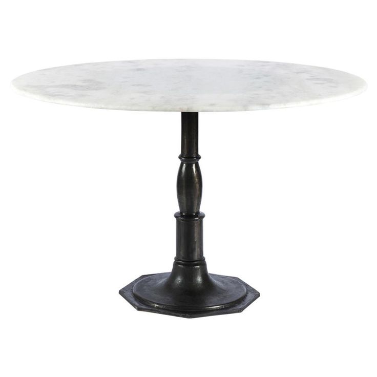 French Industrial White Marble Round Dining Table 48" | Round pedestal