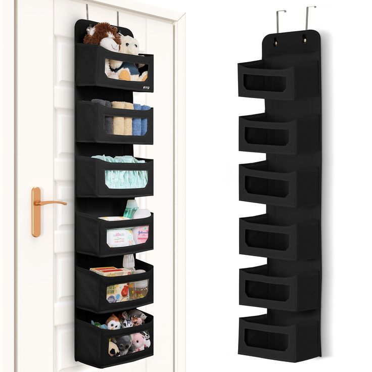 an over the door storage rack with three bins