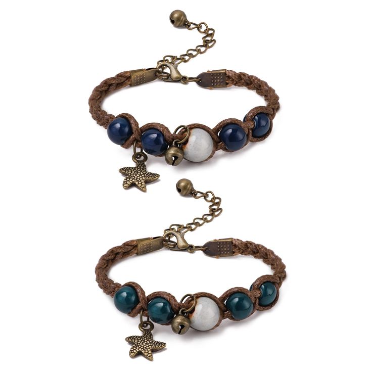 PRICES MAY VARY. Attached with colorful navy blue and sacramento green beads and retro leaves, this stylish hippie bracelet show the wearer's connection to nature and dream, the simplicity of natural things rather than artificial constructs. Carefully crafted with zinc alloy clasp, ceramic ornaments, along with suede leather wrap, this unique statement beaded bracelet offers greater strength, ductility, flexibility or durability that can last for many years to come. The small fashionable bracele Crystal Bracelet Ideas, Cottagecore Bracelet, Sacramento Green, Beaded Starfish, Colorful Bead Bracelets, Hippie Bracelet, Natural Things, Handmade Boho Jewelry, Leather Cord Bracelets