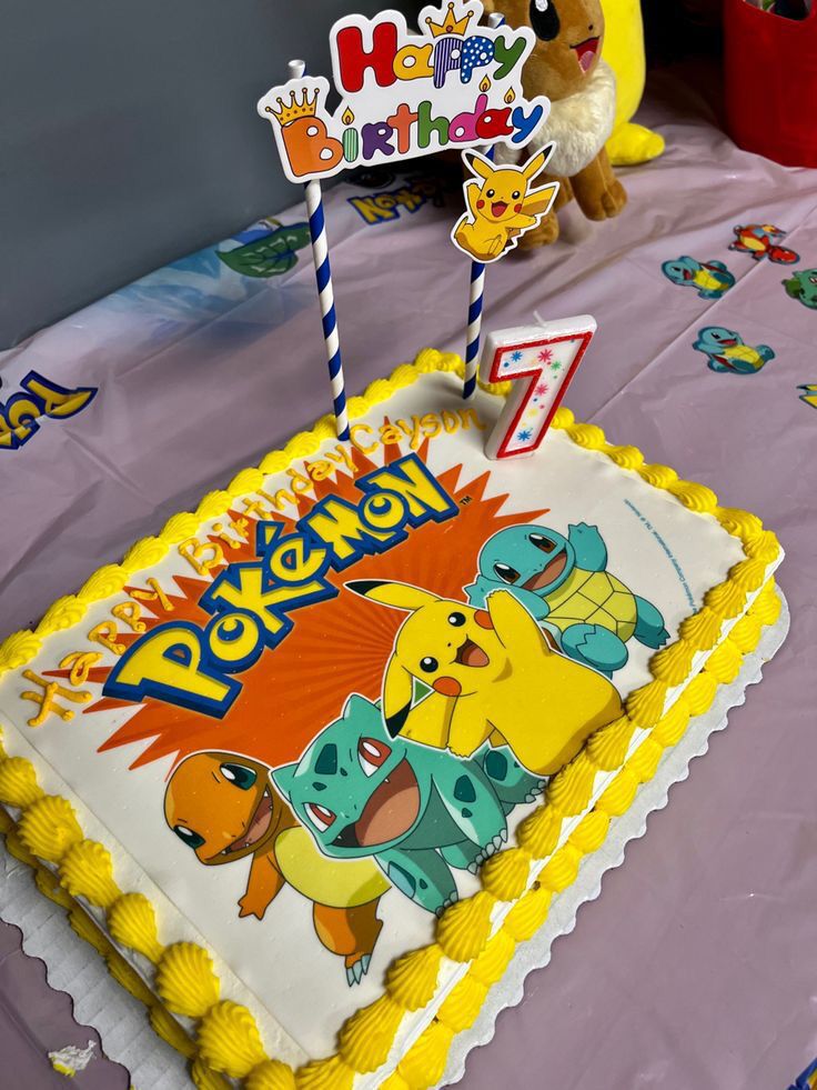 a birthday cake with pokemon characters on it