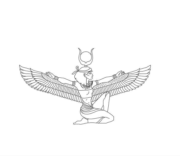 an egyptian man sitting on the ground with wings outstretched