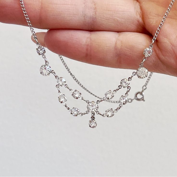 Sterling Silver Delicate Cz Necklace Wedding Bridal 16”. Stamped Sterling On Clasp Measures Approximately: 16” In Length Beautiful And Delicate #Wedding, Bridal **I Add My Own Personal Tags On My Items To Ensure Items Are Not Used/ Worn, And Then Returned** No Returns Please Wedding Rhinestone Necklace With Diamond Accents, Dazzling Rhinestone Necklace With Diamond Accents For Wedding, Wedding Diamond Birthstone Necklace, Classic Diamond Necklace With Rhinestones For Wedding, Dainty Crystal Diamond Necklace For Formal Occasions, White Gold Rhinestone Necklace With Sparkling Stones For Wedding, Classic Rhinestone Diamond Necklace For Wedding, Classic Wedding Diamond Necklace With Rhinestones, White Gold Rhinestone Wedding Necklace