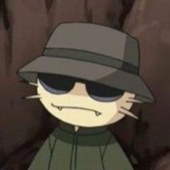 a cartoon character wearing sunglasses and a hat with an angry look on his face while standing in front of a cave