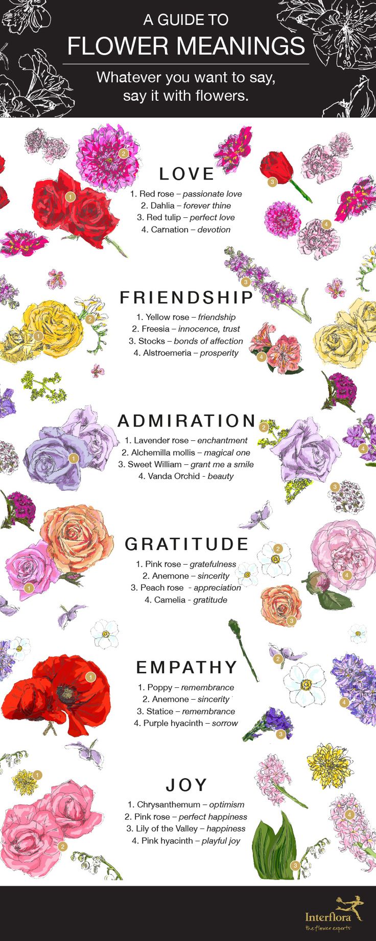 a poster with flowers and the words flower meaningss written in different languages on it