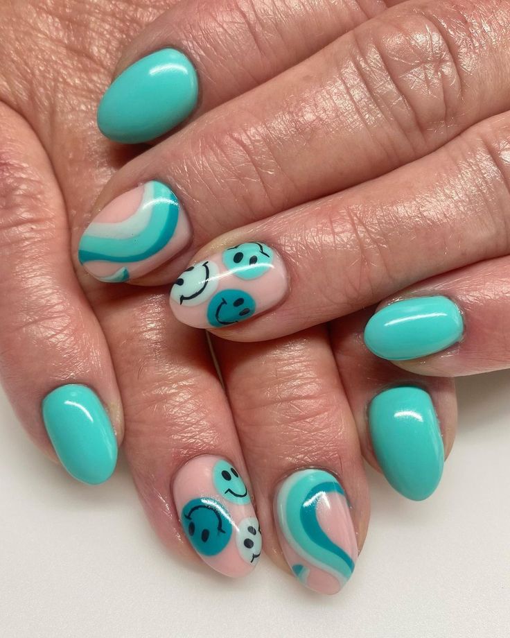 @nailartbyamyblair posted on their Instagram profile: “I was so excited to do this design inspired by @nailart.bycaroline I had to switch it up just a…” Essence Nails, Nails Biab, Nail Art For Girls, Teen Nails, Girls Nail Designs, Spring Acrylic Nails, Cute Simple Nails, Nails Green, Simple Gel Nails