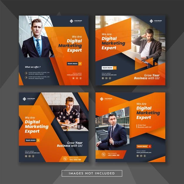 an orange and black webpage design for digital marketing expert, with images of men working on computers