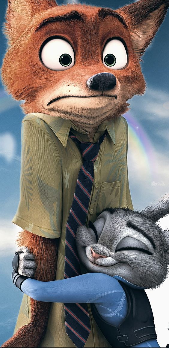 a cartoon character is holding an animal in his arms and wearing a tie with eyes wide open