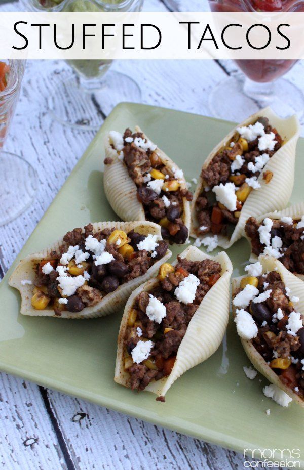 stuffed tacos on a green plate with text overlay