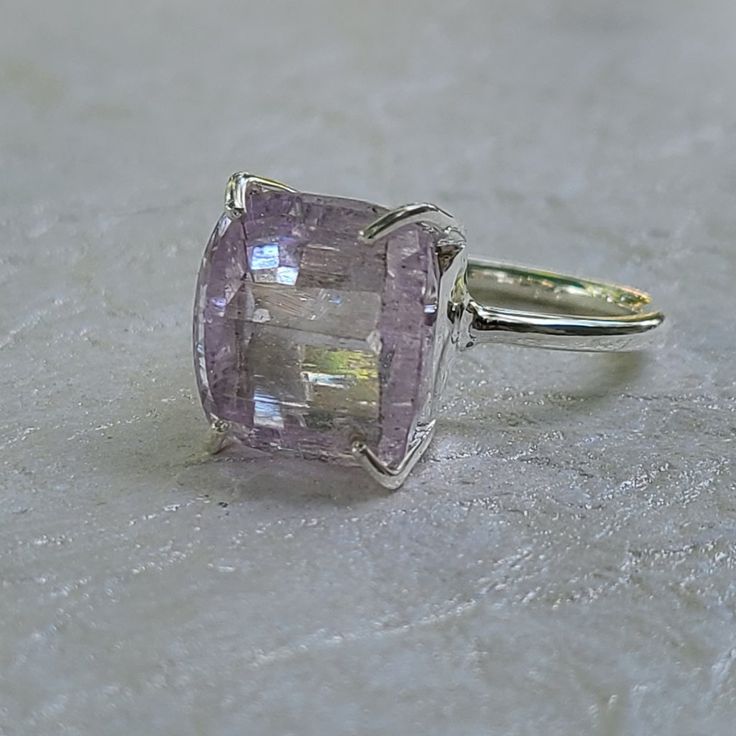 Genuine Kunzite Ring Size 6 Sterling Silver -Rare Ring -Rare Stone Material: Genuine Kunzite, Sterling Silver Sku 15 Dimension: 13 Mm X 13 Mm New Without Tag Kunzite Engagement Ring, Kunzite Ring, Purple Stone Rings, Rare Stone, Stone Material, 6 Rings, Purple Stones, Womens Jewelry Rings, Stone Rings