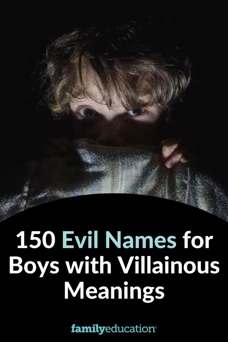 a young boy hiding in the dark with text overlay that reads, 150 evil names for boys with villinous meaningss