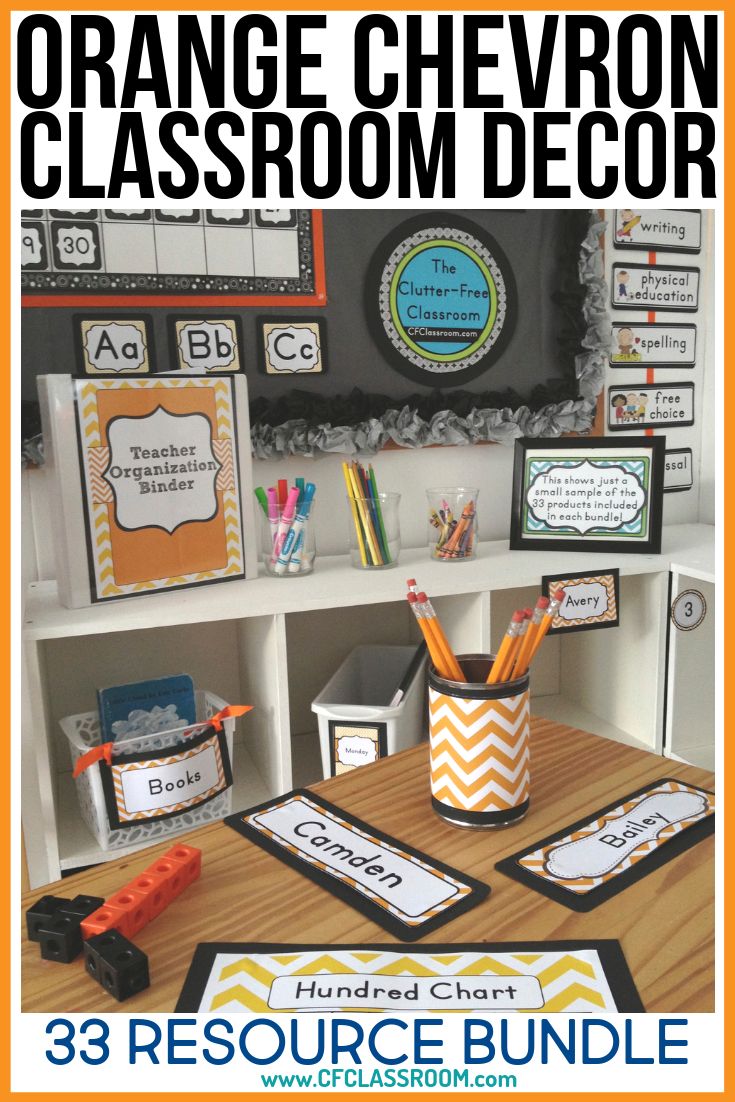 an orange chevron classroom decor with the title