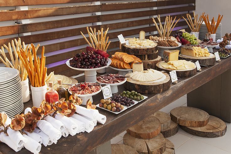 an assortment of food is displayed on a table