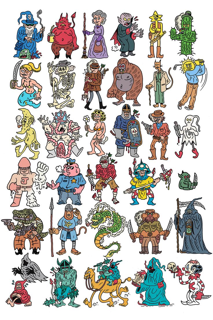 an image of cartoon characters drawn by hand