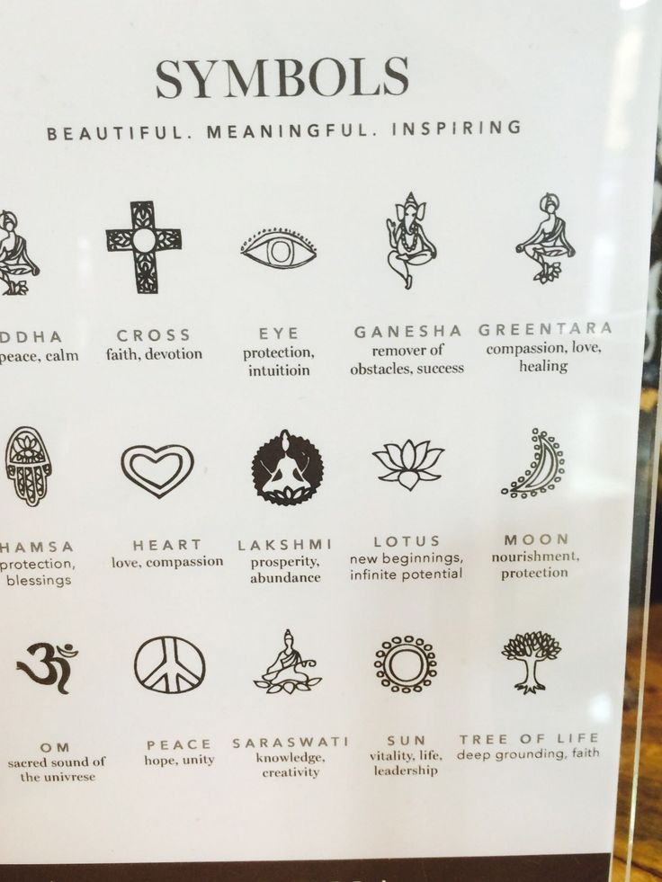 a sign with symbols on it in front of a glass door that says symbols beautiful meaning inspires