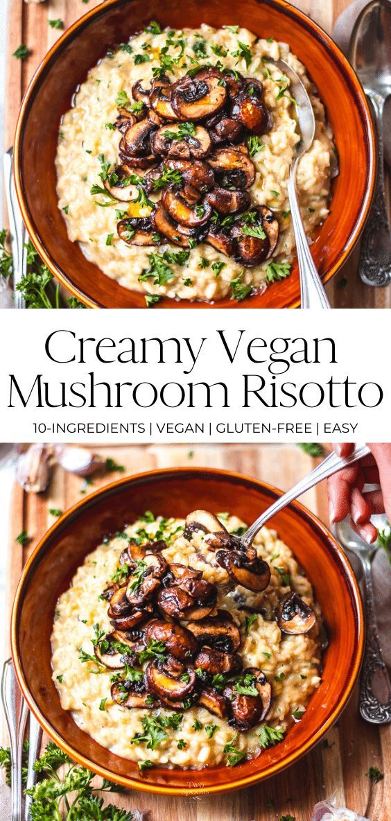 creamy vegan mushroom risotto with parsley on top