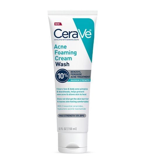 Acne Foaming Cream Wash | 10% Benzoyl Peroxide | CeraVe Benzoyl Peroxide Cleanser, Benzoyl Peroxide Wash, Acne Lotion, Cerave Cleanser, Acne Routine, How To Clear Pimples, Acne Gel, Acne Face Wash, Salicylic Acid Acne