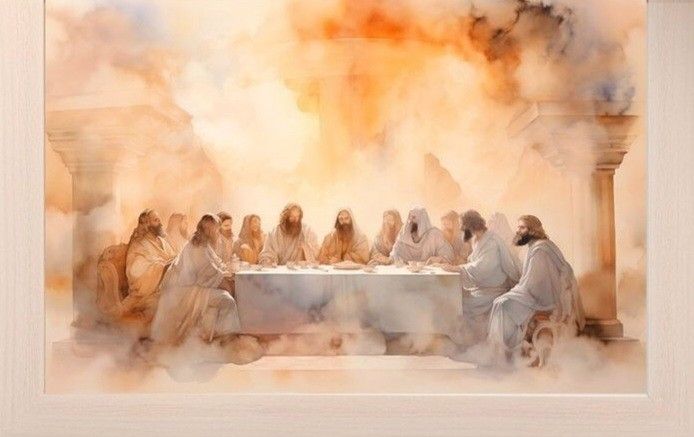 the last supper is painted in watercolor and it appears to be an artistic painting