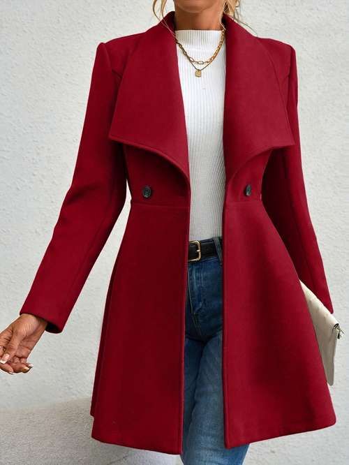 Winter Woman Outfits, Oversized Pea Coat, Woolen Tops, Lapel Coat, Elegant Coats, Longline Coat, Women Coat, Women Overcoat, Wool Peacoat