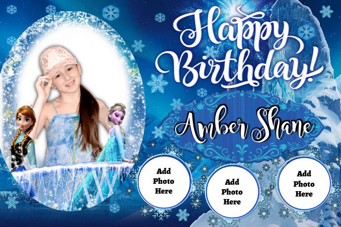 a frozen princess birthday card with an image of the snow queen and her name on it