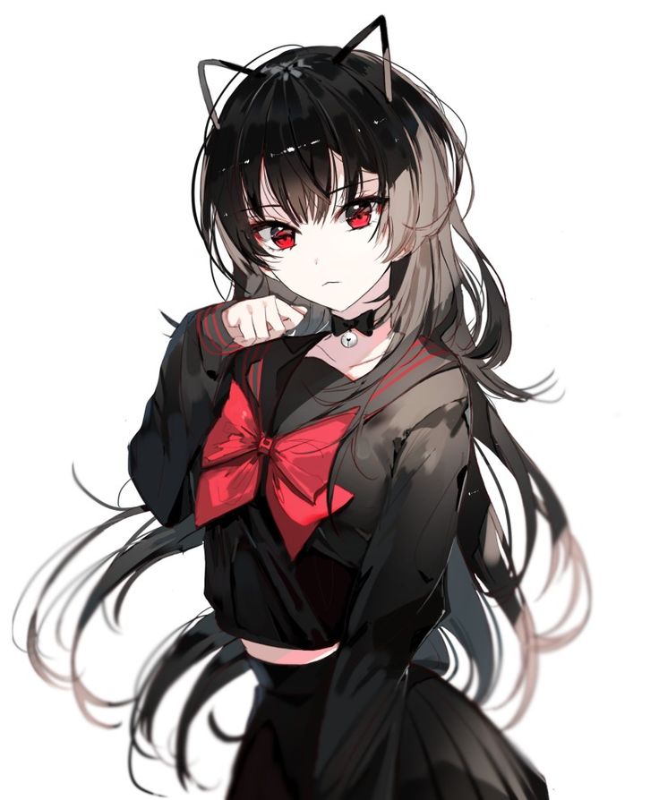 Back kitty girl Black Hair And Red Eyes, Fan Art Anime, Anime Wolf, Anime People, Anime Cat, Anime Angel, Monster Hunter, Red Eyes, Neon Genesis Evangelion