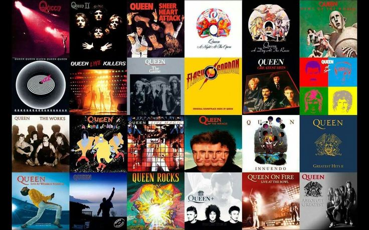 many different album covers are shown in this collage, including queen and the bee gees