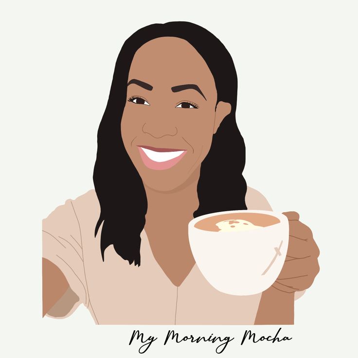 a woman holding a cup of coffee with the words, my morning mask on it