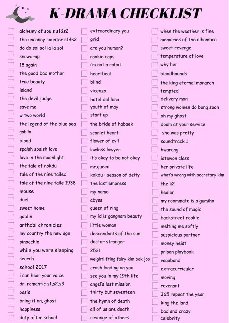 the k drama checklist is shown in pink