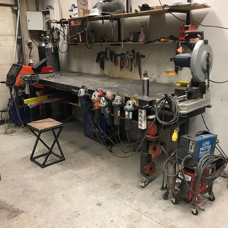 a workbench with tools and equipment on it