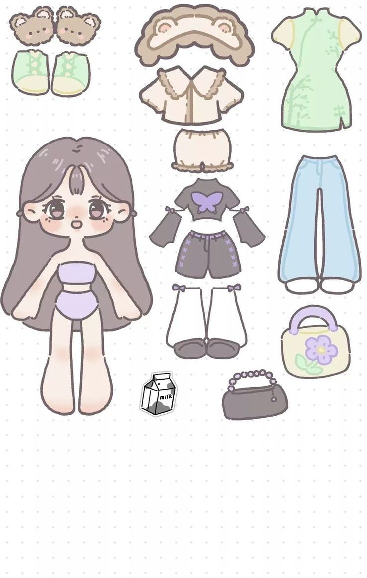 paper doll with clothes and shoes on it