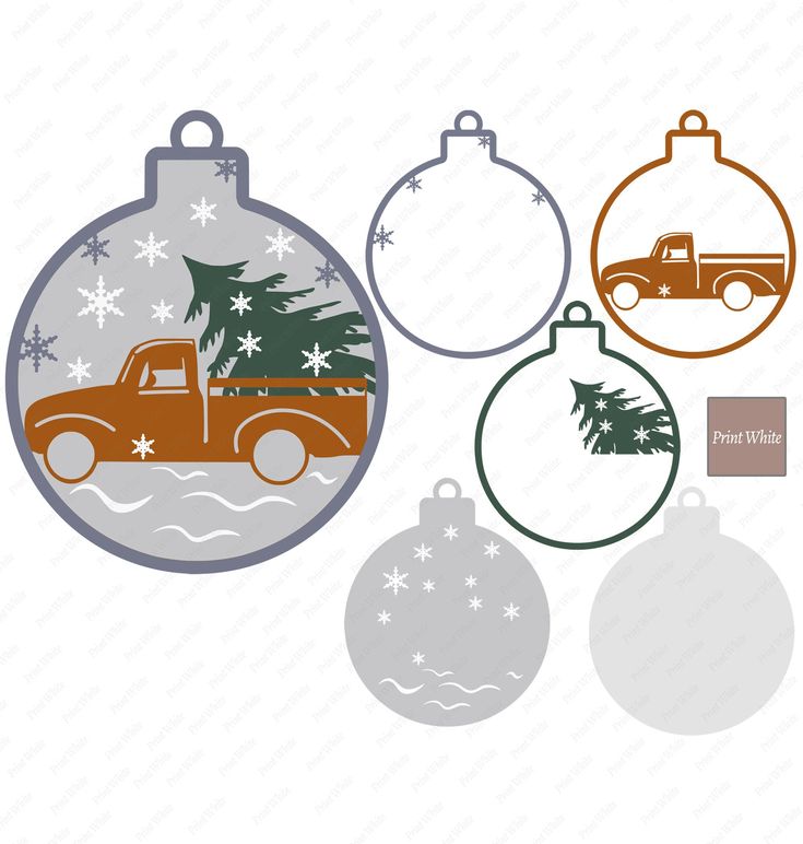 christmas ornament cut files for silhouettes and cricut designs, including a truck with a tree in the back