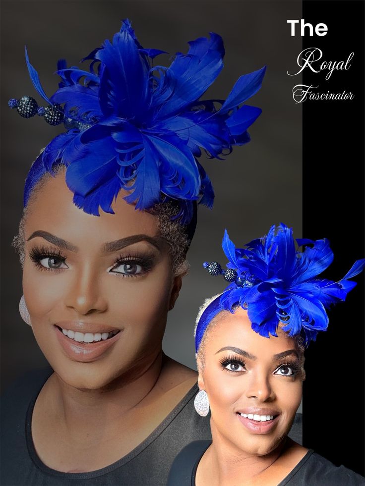 Experience royal elegance with the SPM-50 fascinator. Featuring exquisite feathers and a hat pin, this fascinator will add a touch of sophistication to any outfit. The royal blue head band ensures a comfortable and secure fit. Elevate your style and make a statement with the SPM-50. Blue Feathered Headpiece For Party, Royal Blue Fascinator For Formal Occasions, Elegant Royal Blue Fascinator For Formal Occasions, Blue Feathered Headband Fascinator, Adjustable Blue Fascinator With Feather Trim, Elegant Blue Headpiece With Feather Trim, Royal Blue Evening Fascinator, Elegant Blue Feathered Costume Hats And Headpieces, Elegant Adjustable Royal Blue Fascinator