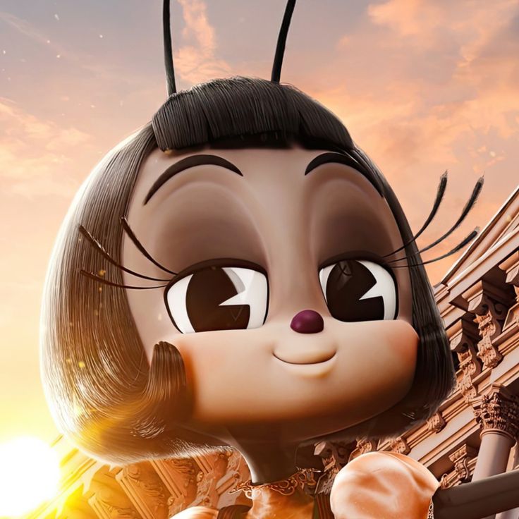 an animated character with big eyes and black hair