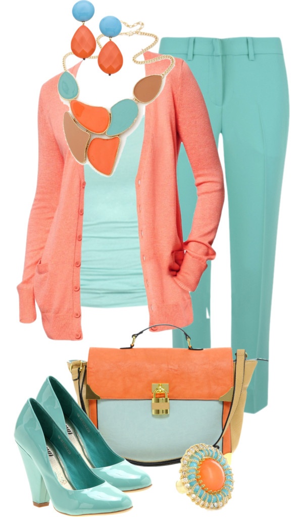 Koraal en Turquoise... Lente combi.. Coral Outfits, Turquoise Clothes, Coral Outfit, Color Seasons, Capsule Dressing, Spring Teacher Outfits, Color Combos Outfit, Personal Color, Peach Fuzz