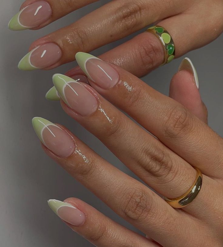 Tip Nails, French Tip Nails, Nails, Green, White, Art, Nail Tips