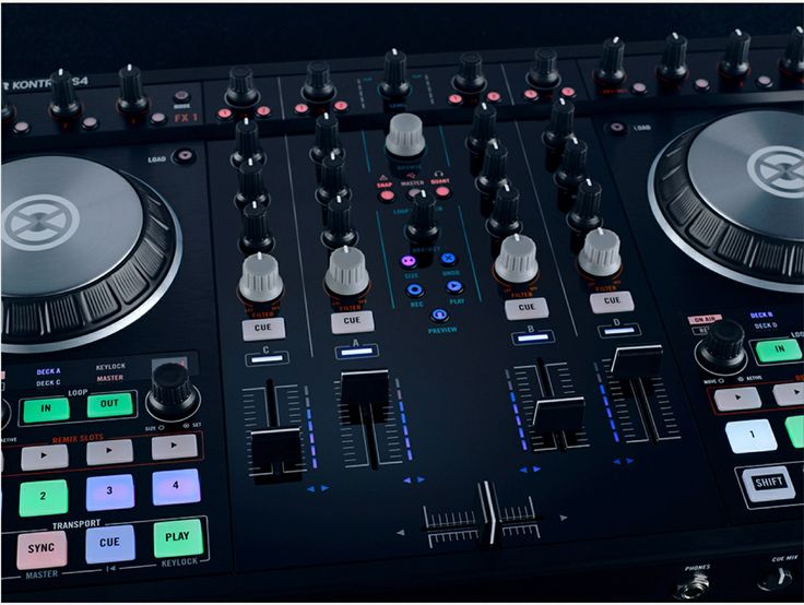 a close up of a dj's controller with buttons and knobs on it