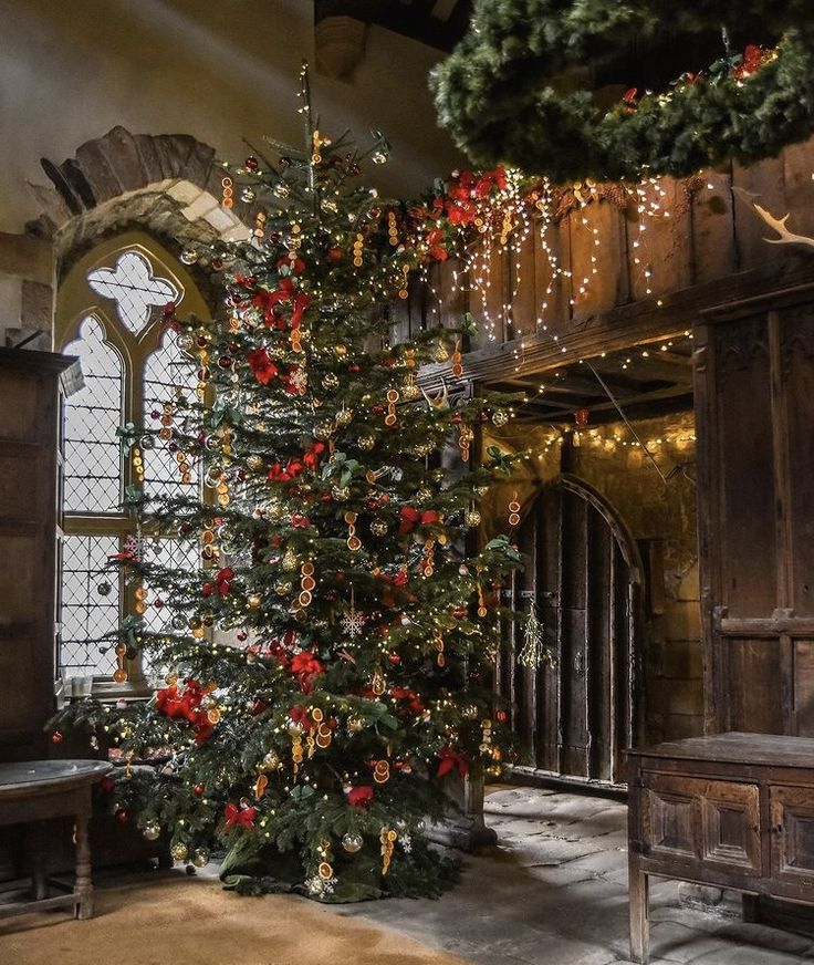 a decorated christmas tree in the middle of a room