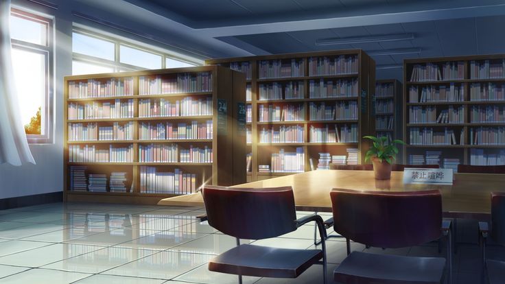 This may contain: an empty library with many bookshelves and chairs