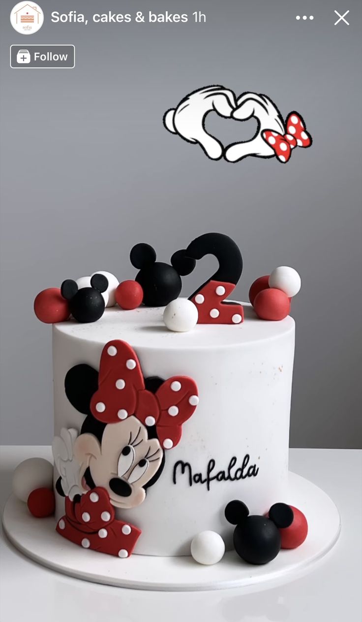 a mickey mouse cake with red and white polka dots