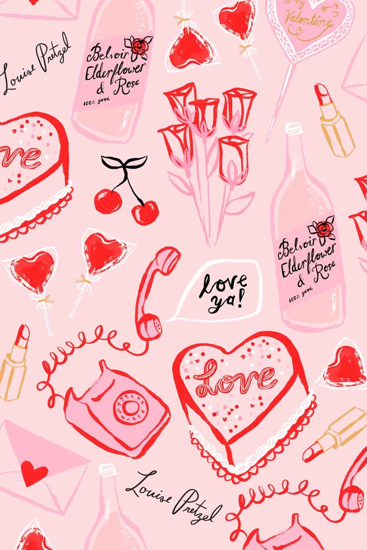 valentine's day seamless wallpaper with hearts and love messages on pink background