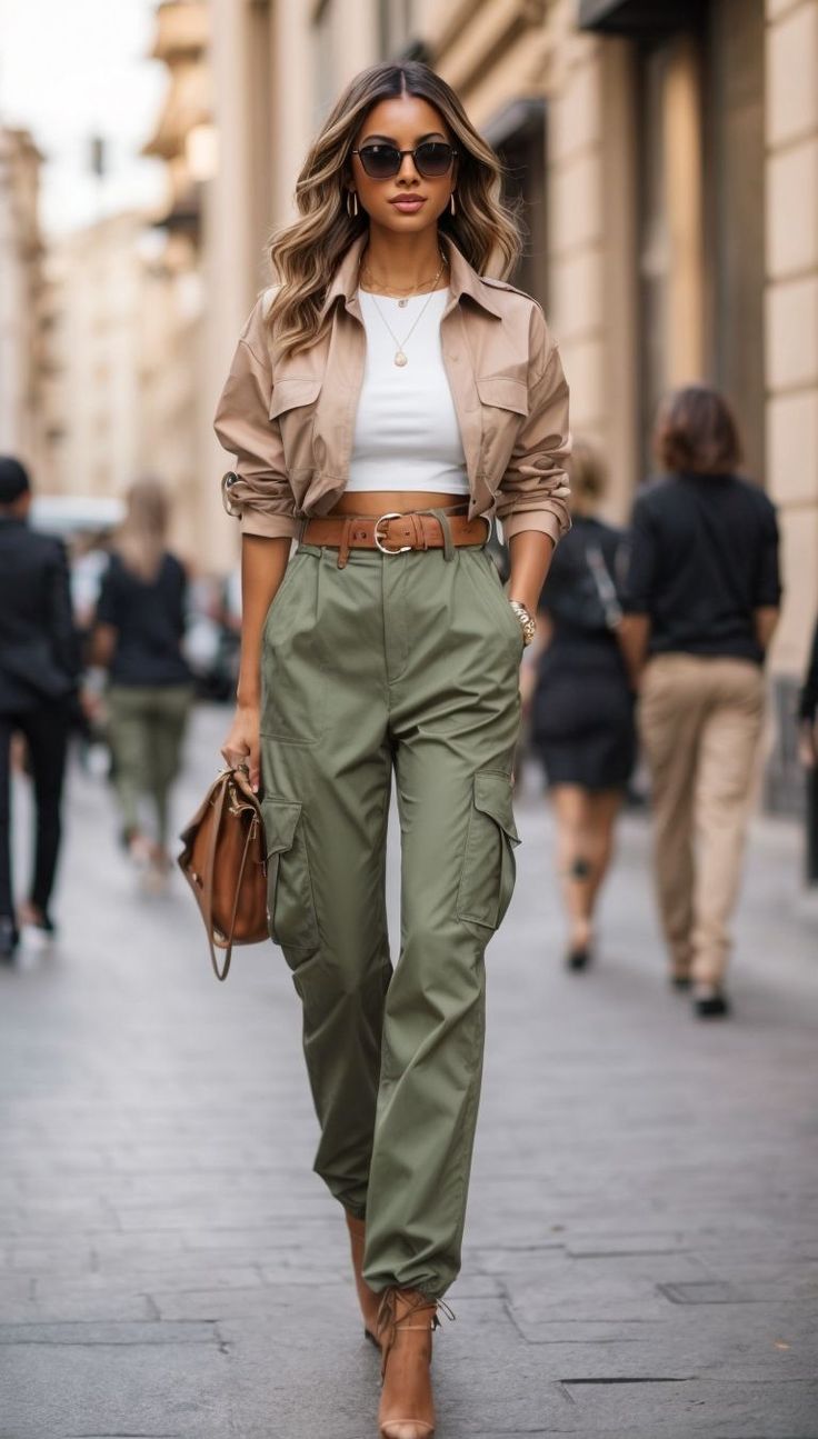 Dinner Cruise Outfit, Cargo Pants Outfit Street Style, Moda Safari, Popular Spring Outfits, Safari Outfits, Look Boho Chic, Walking Down The Street, Capsule Closet, Wardrobe Color