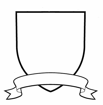 a black and white drawing of a shield with a ribbon around it's edge