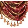 a red and gold scarf with tassels hanging from it