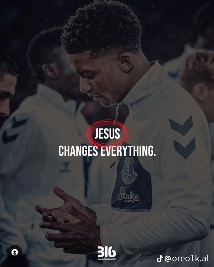 a man with his hands together and the words jesus changes everything in front of him