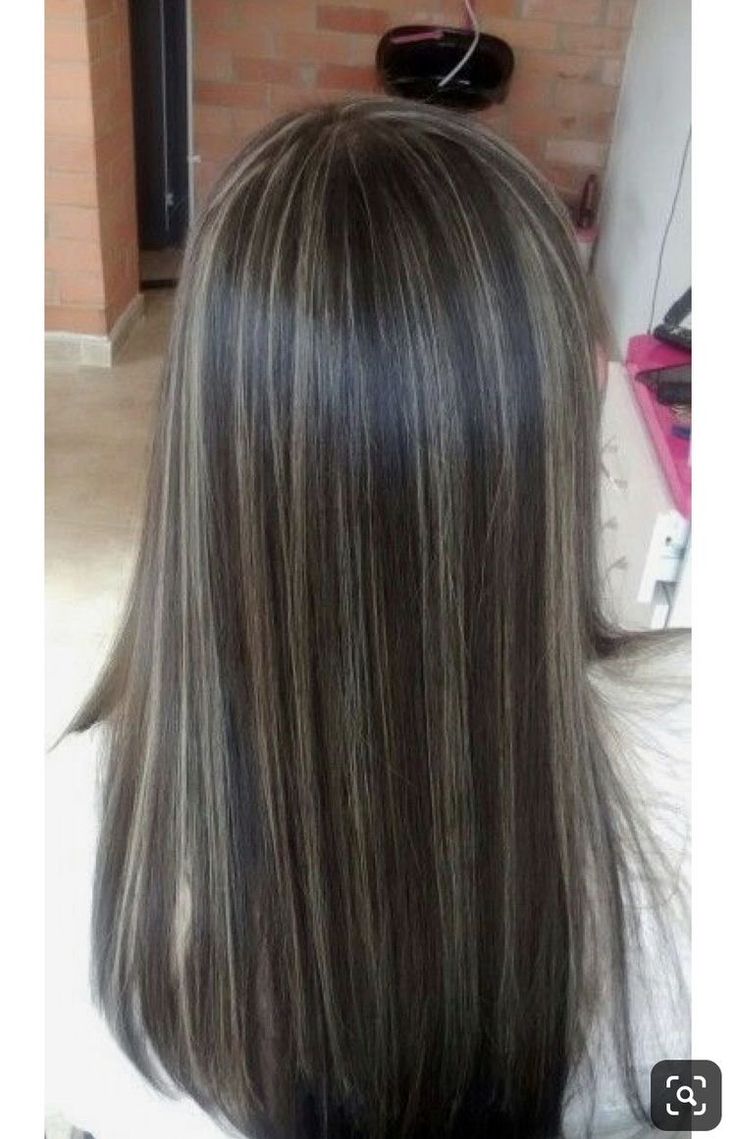 Strait Across Haircut, Chunky Ash Highlights, Medium Brown With Ash Blonde Highlights, Tiny Highlights In Dark Hair, Brunette Silver Highlights, Light Brown Hair W Highlights, Blonde Highlights On Black Hair Straight, Subtle Blonde Balayage On Brown Hair, Brunette Hair With Silver Highlights