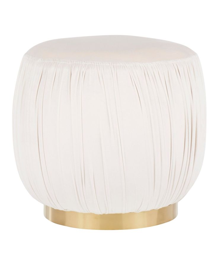 a white and gold stool with pleated fabric