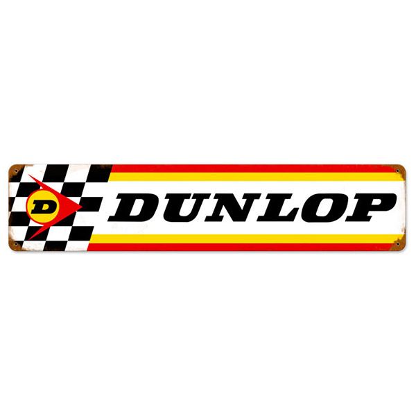 a metal sign with the word dunlop on it's front and side