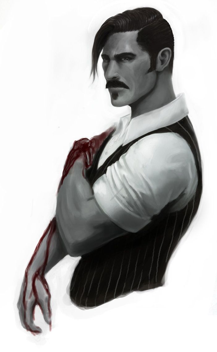 a drawing of a man with a mustache and tie on his chest, wearing a vest